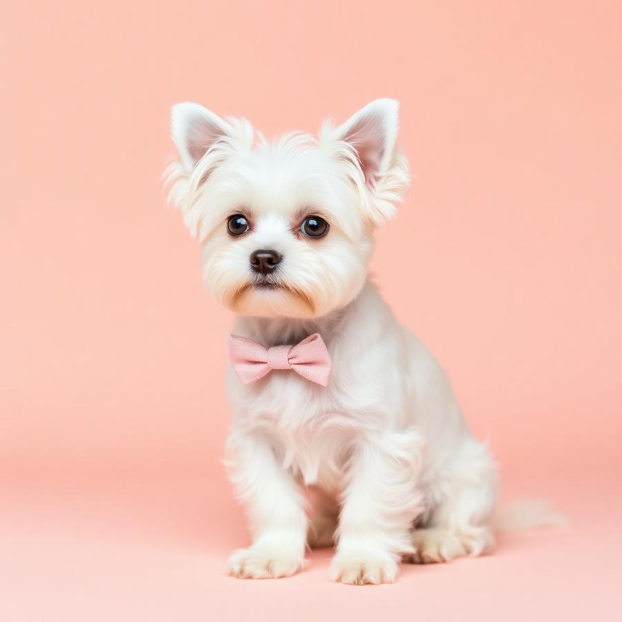 Sweet small dog with a pink bow